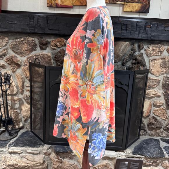 Soft Surroundings Womens 1X Orange Floral Boho V Neck Pullover Tunic Sweater Top - Picture 2 of 8